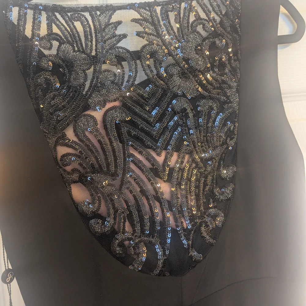 Adrianna Papell Black Backless Dress with Lace Detail - Picture 6 of 7